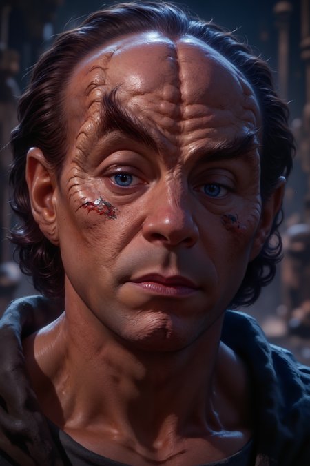 a closeup portrait of a denobulan man with ridged face, Fantastic lighting. Detailed shadows.intricate details, vivid colors, hyper-detailed, ultra-sharp,  mtg <lora:MTG_-_FLUX:0.65><lora:FluxDFaeTasticDetails:0.5><lora:detailed_v2_flux_ntc><lora:RetroAnimeFluxV1:0.2><lora:Flux_Fantasy_Portraits:0.5><lora:PinkieEnchantedMJFLUX:0.5><lora:denobulan_FLUX>
