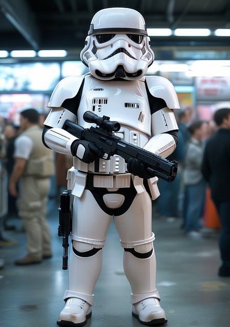 score_9, score_8_up, score_7_up, score_6_up, score_5_up, score_4_up, masterpiece, high quality, BREAK, full body, BREAK, 1girl,  <lora:Storm Trooper Outfit:0.9> Stormtrooper outfit, white outfit, white armor, gun, solider,