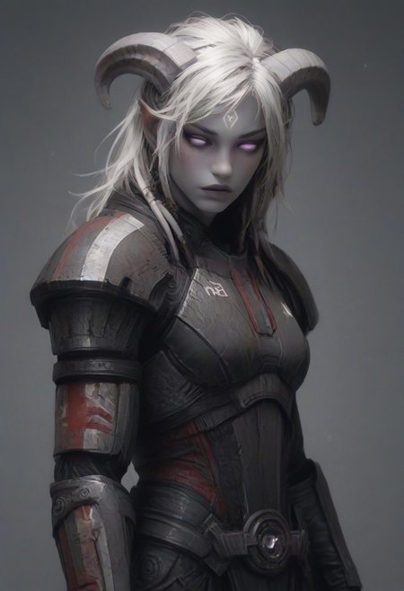 (absurdres, best quality, masterpiece:1.4), score_9, score_8_up, score_7_up, score_6_up, detailed, detailed body, detailed face, world of warcraft, fantasy, <lora:add-detail-xl:1.5>, 
fFaceDetail, SkinDetail, fFaceDetail, (female, draenei, h0rns, ram horns, white horns, tall, pale white skin, long white hair, purple eyes, no pupils, no sclera),
n7 armor, 
alone, upper body, 
fantasy village background,