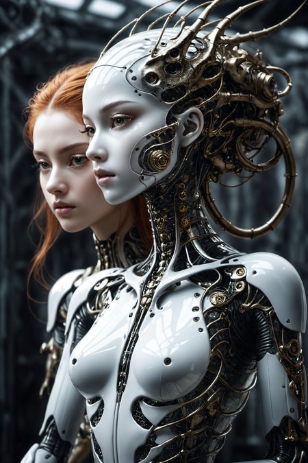 Dystopian style breathtaking cinematic photo Hyperrealistic art RAW candid close up photo of an ethereal neural network organism,divine cyborg dragon:2 girl:0.3,ginger:0.5 biomorph,glass skeleton,skinless:3,anatomical face,biomechanical details,(empty background),natural lighting,style of h. r. giger,(sharp focus, hyper detailed, highly intricate),. Extremely high-resolution details,photographic,realism pushed to extreme,fine texture,incredibly lifelike,looking at viewer,intense stare,, Ultra-HD-details . Bleak, post-apocalyptic, somber, dramatic, highly detailed
