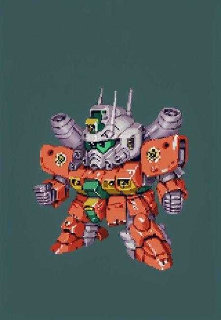 full body view, SRWFStyle,
guncannon_mass_production_type, shoulder cannons deployed, chibi, mecha, no humans, robot, simple background, green background