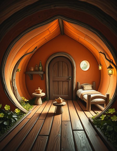 A highly detailed, realistic photograph of a tiny gnome house nestled at the base of an ancient oak tree, taken in soft morning light with a gentle mist hanging in the air. The house is crafted from natural materials: smooth stones form the lower walls, and curved wooden planks create a round, thatched roof with patches of moss and small wildflowers growing on top. Tiny circular windows with stained glass panels glow faintly from within, casting warm amber and green hues. A miniature wooden door with intricate carvings sits slightly ajar, surrounded by tiny lanterns that hang from delicate hooks, each softly glowing. Around the house, the forest floor is covered in dew-kissed clover, mushrooms of varying sizes and colors, and winding little cobblestone paths. In the background, tall ferns and oversized leaves tower, giving the scene an enchanted, hidden feel. Subtle rays of sunlight break through the canopy above, highlighting fine details with a dreamy, ethereal atmosphere. Hyper-realistic style, high-resolution, rich earthy tones, with an overall cozy and magical woodland vibe. No creatures or people, only nature and the charming architecture of the gnome's home.
<lora:SDXLFaeTastic2400:0.4> <lora:extremely_detailed:0.4> extremely detailed, <lora:tiny_gnome_h0us3-i:1>,tiny gnome h0us3, Masterpiece,best quality,hi res,8k,hi res,8k,award winning,(sharp focus, intricate, highly detailed),