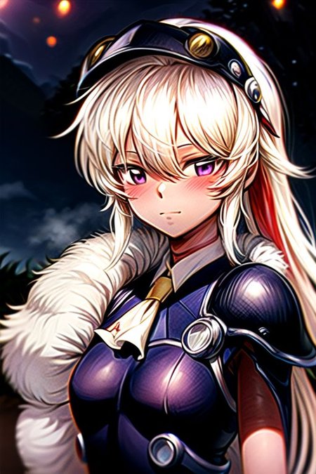 best quality 1girl Setsun4 solo long hair,  (night time) forest background black hair very long hair purple eyes multicolored hair armor, small, (fur trim) (medium body),<lora:EMS-179-EMS:0.800000>,<lora:EMS-293862-EMS:0.800000> bow, hair_bow, hair_tubes, red_bow, brown_hair, long_hair, bangs, ascot, frilled_bow, yellow_ascot, blush, smile, hair_between_eyes, athletic, armor, miko, strengthmda,  Smiling, happy, winged helmet