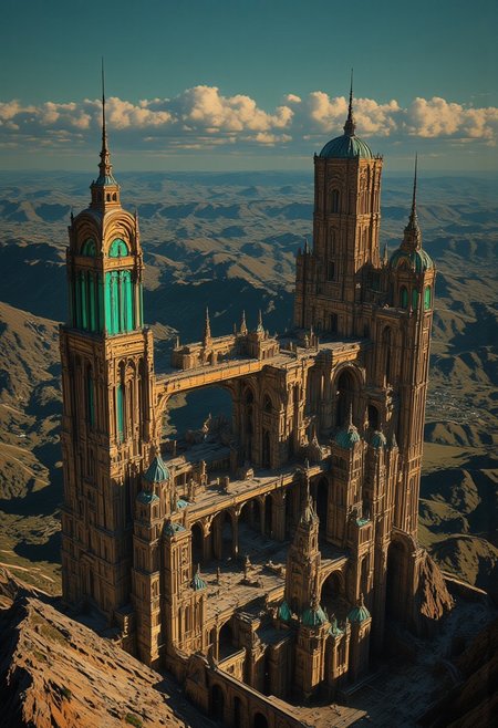  « The Magician had built a structure of steep gables, balconies, and sky-walks. »
