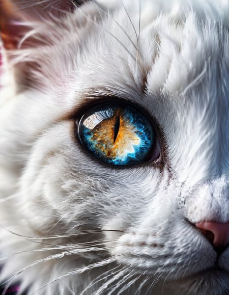 Micro shot, Extreme closeup shot, galaxy nebula inside the cat eye, white fur, extremely detailed, detailed patterns, real textures, dark shadows, high contrast, vignette, film grain, <lora:add-detail-xl:1>, <lora:MJ52:0.3>, <lora:xl_more_art-full_v1:0.3>