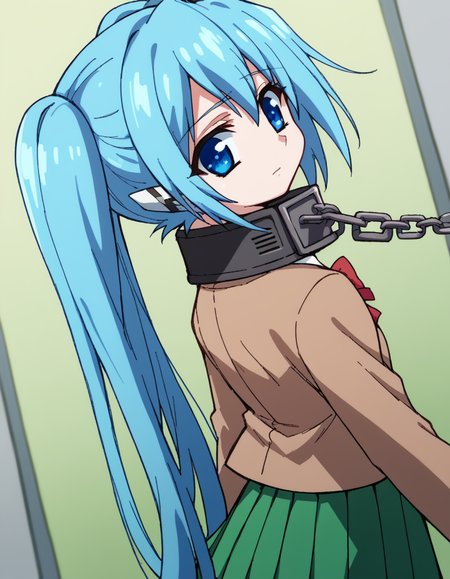 score_9, score_8_up, score_7_up, source_anime, <lora:otoshimono-nymph-s2-ponyxl-lora-nochekaiser:1>, nymph, long hair, blue eyes, twintails, blue hair, collar, chain,, school uniform, skirt, green skirt, pleated skirt, red bowtie, blazer, brown blazer,, hospital room, bedside, get well flowers, comforting, quiet, , <lora:shaft-look-ponyxl-lora-nochekaiser:1>, shaft look, looking back, from behind, head tilt,, looking at viewer, solo,, dutch angle, cowboy shot