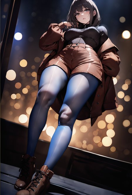 masterpiece,((perfect female body)),looking at viewer,skindentation,
beautifully detailed background,
SK_CINEMATIC,ZIP2D,1girl,
curvy,full body,blue pantyhose,<lora:perfectpantyhose:0.6>,cinematic_angle,panorama,short shorts,from below,