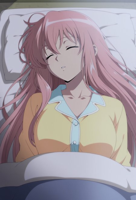 1girl,solo,mm,aged up,long hair,pink hair,closed eyes,anime coloring,
pajamas,lying,on back,futon,pillow,sleeping,parted lips, 
,masterpiece,best quality,amazing quality,<lora:Mayura_Daidouji-Matantei_Loki_Ragnarok:0.8>