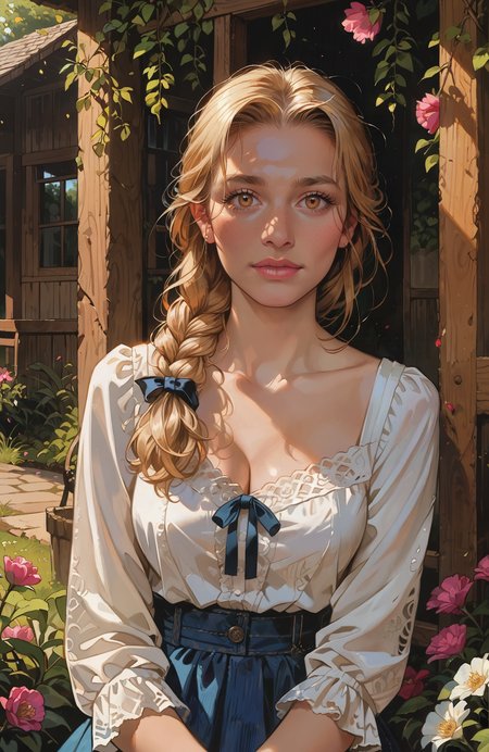 score_9_up, score_8_up, score_7_up, Casual, shiny skin,cell_shading, detailed, detailed background, detailed face, shiny skin, masterpiece, best quality, highly detailed, (realistic face:1.2), 
1girl, meadow orchard environment, late spring afternoon environment, cheerful theme, sunlight filtering through blossoming branches, reaching up, soft warm lighting
BREAK
apple blossoms in full bloom, bees buzzing around, fallen petals scattered across the grass, a wooden ladder leaning against a tree
BREAK
1girl, long hair, braided with flowers, blonde hair, casual countryside style, white blouse, knee-length denim skirt, Puzzled, Eyebrow Raise,
 (ultra realistic, 32k, masterpiece:1.2), (high detailed skin:1.1), (high quality:1.1) <lora:incase-ilff-v3-4:0.4>