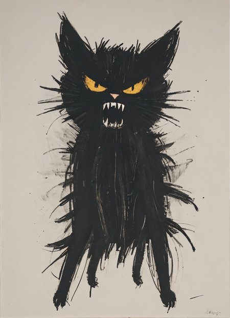 demon cat, screaming, Hans Hartung, <lora:DD-Drawing-XL:1>, <lora:lazy:1>