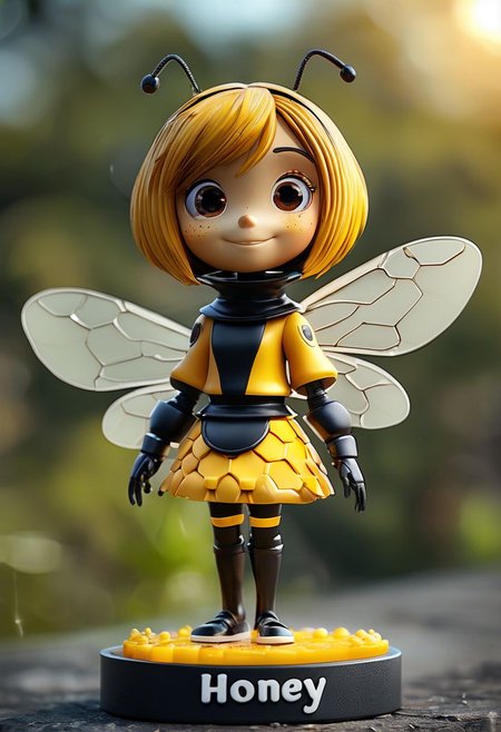 cinematic photo bee girl, manga girl, "Honey" written, 35mm photograph, film, bokeh,  professional, 4k, highly detailed