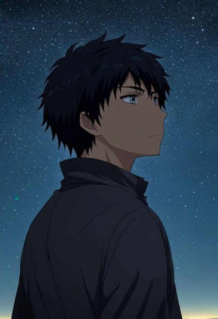 high resolution, solo, best quality, 1Boy, Arata Kaizaki, Black Hair, existential longing, infinite sky, OverallDetail