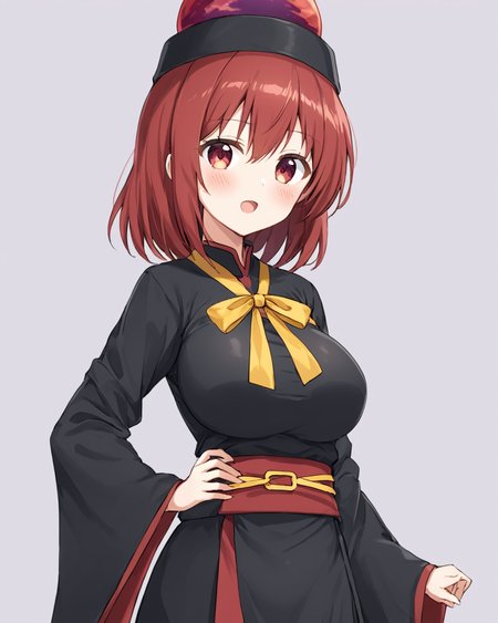 hecatia lapislazuli,1girl, solo, black_dress, wide_sleeves, open_mouth, tabard, looking_at_viewer, sash, long_sleeves, blush, white_background, yellow_ribbon, skirt_hold, hand_on_own_chest, cowboy_shot, cosplay, standing, alternate_hairstyle, chinese_clothes, :d, one-hour_drawing_challenge, medium_breasts, gradient, gradient_background, simple_background, neck_ribbon, black_headwear, polos_crown, large_breasts
<lora:hecatia_lapislazuli_image2747_2023-12-20:1>,star-shaped_pupils,symbol-shaped_pupils,. gorgeous,key visual, vibrant, studio anime,award-winning, professional, highly detailed,high budget, cinemascope