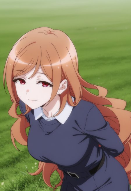 <lora:Eko:1>,eko,orange long hair,red eyes,solo,long hair,red eyes,
(Character), score_9, score_8_up, score_7_up, very aesthetic, source_anime, detailed, high quality, beautiful, masterpiece, detailed eyes, field, blurry background, pose dynamic angle, upper body, cowboy shot, light smile, floating hair, half-closed eyes, hands behind back, leaning forward, looking forward, looking at viewer.,