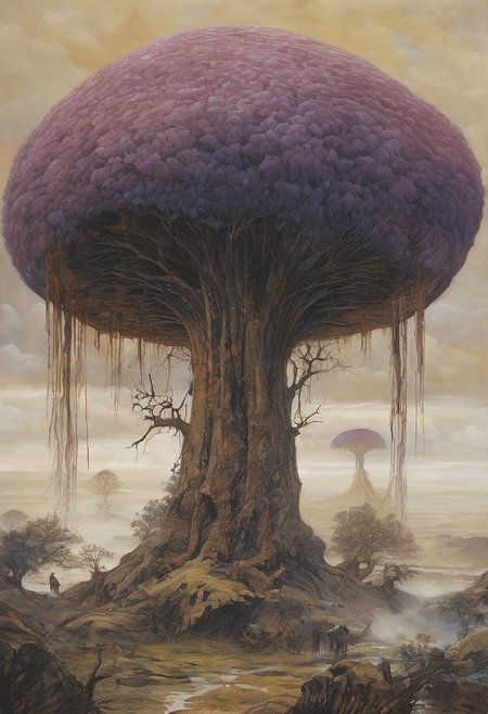 style of Ted Nasmith, score_9, score_8_up, score_8_up, ng_deepnegative_v1_75t, photo, realistic, 
(brian froud:1.1), (karl kopinski:1.3), (cliff nielsen:1.4), (matt cavotta:1.1), (fractal art:0.6), (Oil painting), (by Jean-Franois Millet), (by Gustave Courbet), (by Jules Breton), (by Henry asencio:1.1), (by Josephine Wall:1.1), (by Edgar Degas:1.2), (by Pierre-Auguste Renoir:0.9), (by Claude Monet), (by Vincent Van Gogh:), (by J M W Turner), (by Hokusai), (by James Gurney), (oil painting), (Art Nouveau), (by Gustav Klimt:), (by Egon Schiele), (by Oskar Kokoschka), (by Alphonse Mucha), (in ukiyo-e art style:0.6),
traditional media, realistic,
dreamlike swamp engulfed in perpetual dusk, colorful spore clouds rising from the ancient fungal giants, echoes of mystical creatures hidden among the twilight
close up,
<lora:add-detail-xl:2>
, masterpiece, PYS-XL,