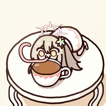 1girl, nagisa \(blue archive\), chibi, very long tongue, solo, parody, drinking tea, tongue in tea cup, all fours, full body, at terrace, on white round table, slurping tea, white porcelain tea cup, white porcelain tea pot, best quality, amazing quality, best finished, <lora:gwezuna:1>