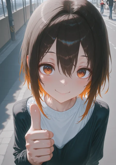 masterpiece,best quality,amazing quality,
1girl,<lora:lecastyle:1>,lecastyle,looking at viewer,thumbs up,smile,
