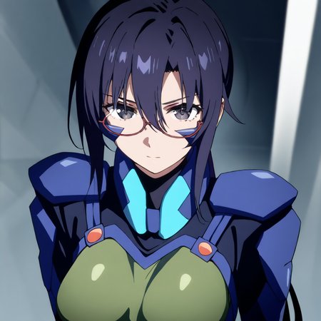 masterpiece,high score,great score,absurdres,looking at viewer,upper_body,pilot suit,<lora:Sayoko AnimagineXL v1:1> sayoko, glasses, blue hair, ponytail, black eyes,
