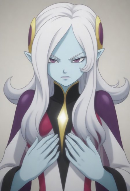 Masterpiece, Top Quality, source_anime, anime screencap, source_anime, auratheguillotine, anime screencap, masterpiece, source_anime, shiny skin,,,,towa(dragon ball), pointy ears, colored skin, blue skin, long hair, purple eyes,white hair, hair ornament, jewelry,