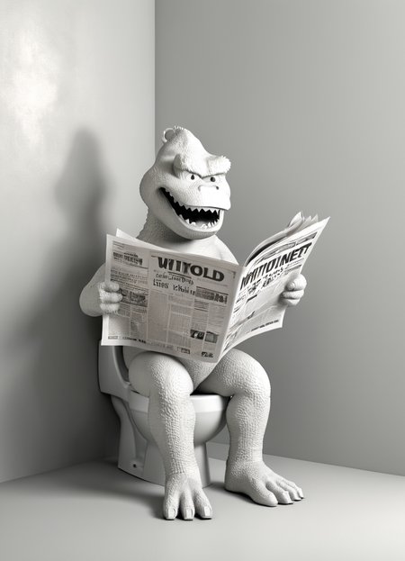 godzilla, reading newspaper on the toilet, 3d, render, white, 3d shadows, abstract,
 <lora:3DPrintingXL:0.8> WhiteMold,