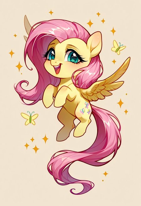 score_9, score_8_up, score_7_up, source_pony, solo, Fluttershy, looking at the viewer, (Feral Pegasus, chibi body:1.3), wings, flying, excited, dancing, simple background, (detailed image, high resolution, 5k resolution:1.0), (chibi art style:1.1)