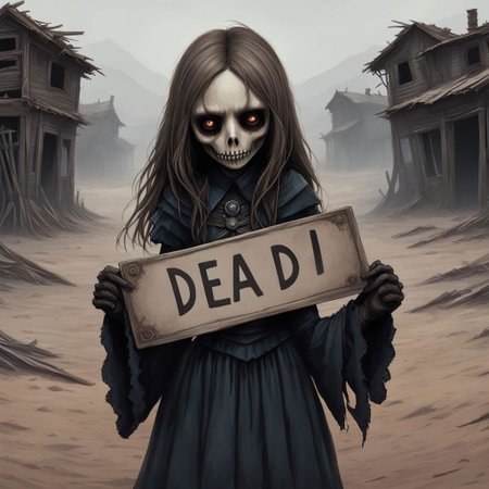 (((Ultra detailed, Megapixel)))
1girl, (((holding out a sign with a text "DEAD*URL"))), by dan mumford and trevor Brown, hands, terror, gloomy, dark, blank face, no face, wasteland background, no mouth, no eyes, long hair