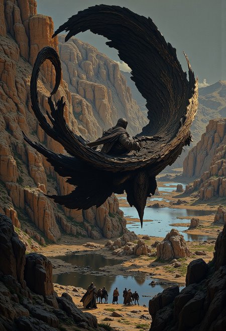 «He sprang into the air and flew in great lunging strides after the black creature. » 