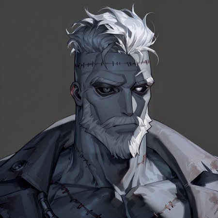 <lora:percy__Identity_V-000006:1>  percy (Identity V), black sclera, White Eyes, White hair, white beard, Gray skin, stitched face,
(very short hair, beard, bara, mature, facial hair, stubble, beard, full beard, sideburn, beard, a lot of beard, ), facial hair,male focus, muscular male, muscular male, bara, mature,  bara, mature, aixiwuganda_(20222192), very awa, masterpiece, best quality, absurdres, newest, perfect quality, detailed background, intricate details,
<lora:slider_Body Type_alpha1.0_rank4_noxattn_last:3><lora:style_Anime Summer Days 2 Style SDXL_LoRA_Pony Diffusion V6 XL:.6><lora:slider_cfg_scale_boost:.7><lora:Artist6p:.55>, Artist6p, Artist04p,<lora:slider_il_brightness_slider_d1:-1><lora:slider_il_contrast_slider_d1:-1><lora:slider_DarkSlider1.2_alpha1.0_rank16_full_300steps:-.6>