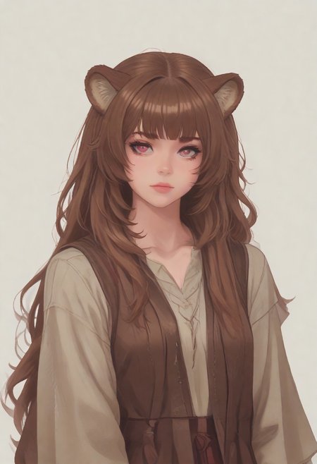 score_8_up, score_7_up, score_6_up, dnd  <lora:dnd_flat:0.95>  1girl raphtalia, long hair, bangs, brown hair, animal ears, raccoon ears, raccoon tail, raccoon girl, pink eyes. dramatic lighting, ornate
WHITE BACKGROUND