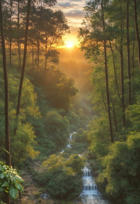 A photo of a Beautiful alien world, (high angle wide shot), ((seen from a distance)), sunset.  Ancient trees, the ground covered in moss, plants, everywhere, ones that resemble ferns, trees that are giants colorful air plants and flowers. A visiosomni magical landscape, an elven city of an advanced alien species, otclillsn buildings that defy description, gleaming in the setting sun. Masterpiece, best quality, high-res, extremely clear 8k wallpaper, setting sun. HDR lighting, dramatic cinematic composition, UHD resolution, realistic texturing, advanced rendering techniques, and meticulous post-processing.  In the eldoria style, no humans, 
(8k uhd:1,4)