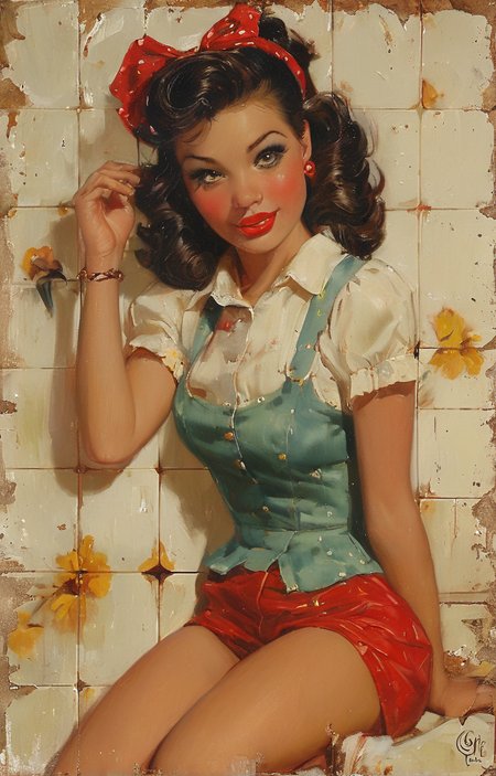 masterpiece,best quality,<lora:tbh149-sdxl:1>,illustration,style of Gil Elvgren, tile patten