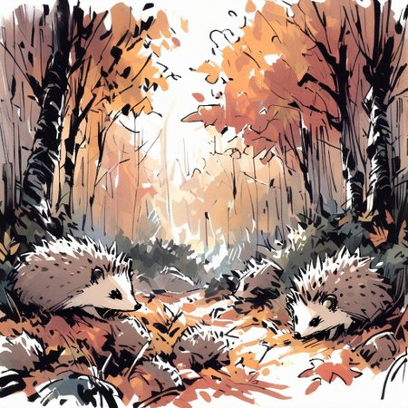 inksketch, a hedgehog, forest, autumn colors