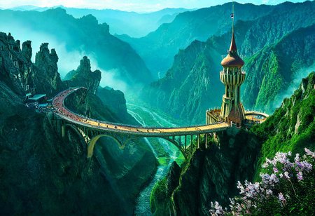 towers ringed in mist, sunrays, mixed media, flux-style, surrealism, fantasy, great lighting, A surreal landscape highly detailed, extremely high-resolution details, appears trapped in an optical illusion of reflections and refractions, colorful, Spring, cherry blossoms in the wind, sweeping vistas, majesty, spring blooms, (Zhangjiajie mountains:1.5),  (((Paris in contemporary France, baroque architecture, European architecture, German Renaissance towers))), (stone arch bridges:1.05), winding rivers extending to the horizon, professional photography, natural lighting, volumetric lighting maximalist. vivid, vibrant colors, intricately detailed, (psychedelic colors, psychedelic colors:1.15), complex, elegant, expansive, fantastical, film photography style, medium grain, cmnt
 (8k uhd:1,4)
 <lora:add-detail-xl:1>
 <lora:Dynamic Poses:1>
