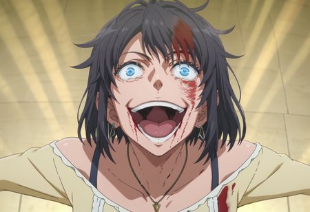 score_9, score_8_up, score_7_up, source_anime,
BREAK
 <lora:shigojoenV1:1>, gojoendef, crazy eyes, crazy smile, 
looking at viewer, smile, open mouth, upper body, teeth, tongue, blood, outstretched arms, blood on face, blood on clothes, 
1girl, solo, 
anime screencap, anime coloring,
<lora:shiYukSisV1:1> harudef, short hair, black hair, blue eyes, yellow shirt, earrings,jewelry, necklace, off shoulder,