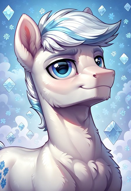 score_9, score_8_up, score_7_up, score_6_up, score_5_up, score_4_up, my little pony, ((feral pony)), ((double diamond)), 1MAN, ((solo)), (sexy), beautiful, detailed, (detailed handsome pony face), detailed blue eyes, ((detailed pure white fur:1.9)), muscular stallion:1.5, beautiful, vector, (beautiful feral unicorn pony), (beautiful white hair), (light blue crystal background:1.5), (looking at you), (calm expression), snowflakes, snowing,