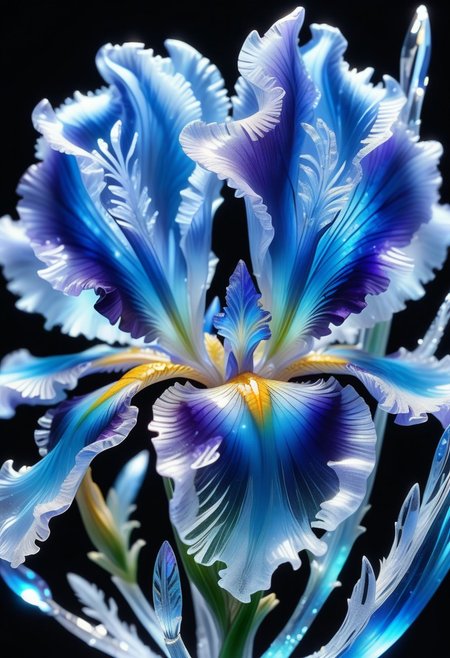a versicolor iris  made out of Jed-Blmicry,  <lora:BioIceCrystalStyle-000006:0.7>, masterpiece, full of details,