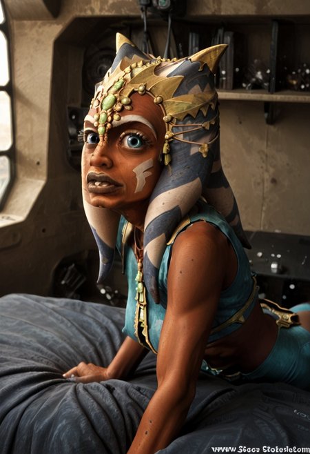 (((score_9))), ((score_8_up)), (score_7_up), raw lighting, dramatic lighting, cinematic lighting, realistic photo, Ahsoka Tano, perfect large breasts, fitness model muscles, frightened eyes, Staring at camera, Torn costume with exposed breasts, (((Ahsoka Getting Fucked Doggy Style By Watto))), Ahsoka having Doggy Style with Watto, Ahsoka having Sex From Behind With Watto, View from the side, highly detailed and intricate Sci-Fi Saloon Background