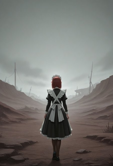 maid, from behind, wasteland