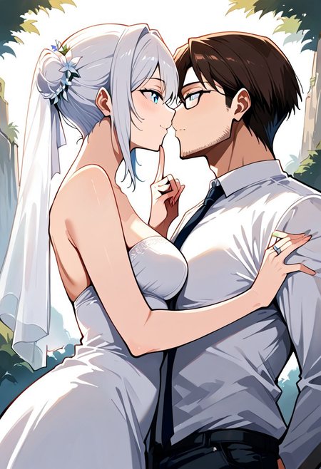 score_9, score_8_up, score_7_up, score_6_up, score_5_up, score_4_up, highres, 1boy, 1girl, c4ss14 marrying 43r0n,
BREAK
1girl, 1l4,
BREAK
1boy, 43r0n, 
BREAK
wedding dress, black wedding suit, happy, kissing, golden ring, ring finger, ring on finger, outside, cliff edge, wedding scene, flower arch, source_anime, ntm,