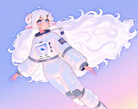 (highres, absurdres, wallpaper,masterpiece, best quality), masterpiece, best quality, very aesthetic, fullbody 
 wide angle, momosp, (galaxy, dynamic angle, colourful, gradient, beautiful colors:1.2)
 <lora:noobai_vpred_1_masterpieces_v23:1>  <lora:DollieHitsujidav2EPOCH15:0.8>  <lora:9_EnchantingEyes:0.6>   <lora:MomoSweetSpaceILL:1>