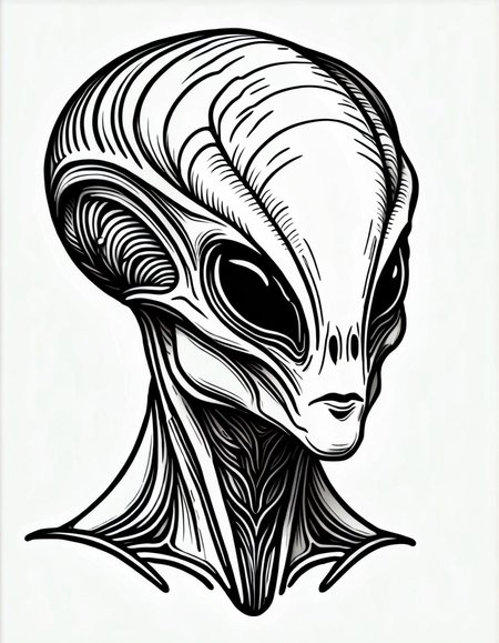 lineartlora, alien, portrait, lineart