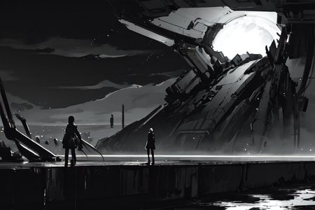 highly insanely detailed, masterpiece, top quality, best quality, highres, 4k, 8k, RAW photo, (very aesthetic, beautiful and aesthetic),  
tsutomu nihei,nihei_tsutomu,blame!,blame gakuen!,abara,TNstyle,sidonia_no_kishi,dome,tentacles,machinery,bones,air conditioner,gauna,gauna mech,light particles,dark sky,black sky,buildings,clouds, 
<lora:blameLora_v10:0.8>, 
(1girl:1.3), 
solo focus, 
(in river),splash,splashing,(moonlight background,low horizon),backlighting,âââ