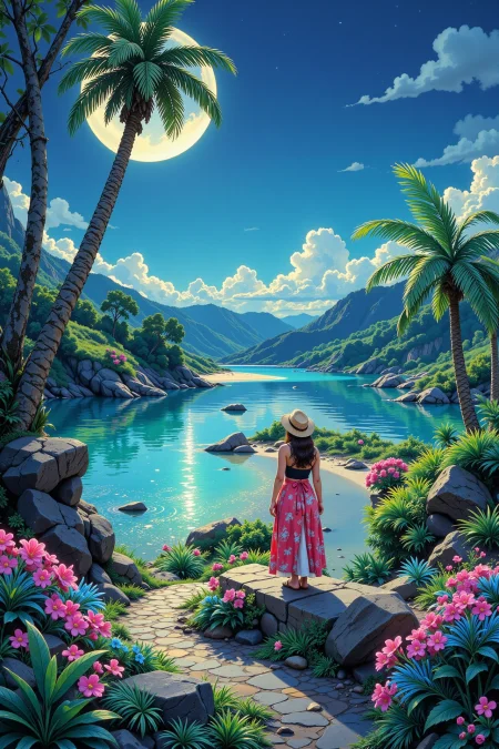 Maldivian beautiful  landscape, noon, woman, very intricate, very detailed, sharp, bright, colorful, <lora:Hand v2:0.5> <lora:Anti-Blur:1><lora:Insane Detail Slider:0.25>  <lora:flux.1_lora_flyway_Epic-detail_v2:0.3> <lora:fluxenhancer:0.25>   <lora:anime_retro:1> anime_martz, anime_retro