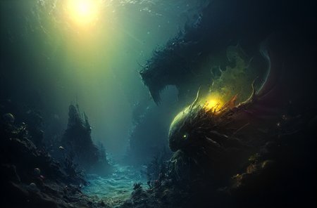 ghibli, glass layered underwater scene made out of cut-out glass backlit by colorful lights, deep ocean, mythical sea creature patrol the waters in a forgotten city, detailed, high resolution panorama, high resolution panorama, caustics, simplistic, rule of thirds, caustics, artchlr, <lora:dfantasy:0.4>, <lora:artfullyATLANTIS_SDXL_V1:0.4>, <lora:artfullyPAPERCUT_SDXL_V1:0.7>, <lora:Darklands:0.4>, <lora:artfullyECHELIER_SDXL_V1:0.8>, <lora:sss:0.8>,  <lora:- SDXL - vanta-black_contrast_V3.0:0.8>
