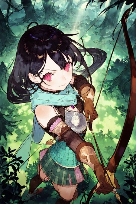 best quality,masterpiece,
noco_(adamas),yoneyema_mai,atelier firis,  liane mistlud, 1girl, solo,
standing,draw a bow,

looking forward,,gaze,(angry:0.7),
closed mouth,
upper body,ultrawide,perspective,from above,
forest,sunlight,god rays,
firing a bow,dynamic pose, foreshortening, extreme perspective