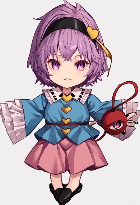 score_9, score_8_up, score_7_up, score_6_up, score_5_up, score_4_up, source_anime, 1girl, 
ffviichibis, chibi, standing, full body, white background, 
satori, third_eye, black_hairband, blue_shirt, long_sleeves, frilled_sleeves, wide_sleeves, frilled_shirt_collar, pink_skirt, eyeball, heart_button, 
masterpiece, best quality, very aesthetic, absurdres,