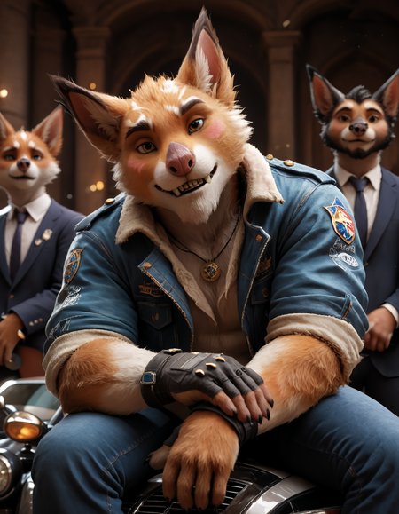 score_9, score_8_up, score_7_up, BREAK (anthro, furry:1.1), depth of field, cinematic lighting, masterpiece, (detailed teeth, detailed hands:1.25), best quality, ultra realistic, 4k, 2k, film photography, RAW photo, photorealistic, analog style, subsurface scattering, photorealism, embedding:unaestheticXL_bp5, embedding:zPDXL,(best quality, high quality, 8K:1.5), <lora:add-detail-xl:2.5>, <lora:fix_hands.safetensors:2.0>, <lora:2.5DRealisticV2.safetensors:0.2>, <lora:sinfully_stylish_SDXL.safetensors:0.6>, <lora:AdvancedEnhancerXLv2.safetensors:1.0>, (hi res), ((masterpiece)), ((best quality)), illustration, <lora:Kubrow_Warframe.safetensors:0.7>, (furry, anthro:1.2), kubrow, mammal, anthro, blush, (1boy, male:1.4), fur, (slightly chubby:0.9), (solo:1.2), unusual coloring fur, (barefoot:1.25)  looking_at_viewer, brown_hair, 1boy, jewelry, jacket, upper_body, male_focus, necklace, black_jacket, facial_hair, ground_vehicle, motor_vehicle, beard, realistic, mustache, car