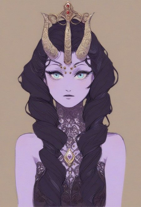 score_9_up, score_8_up, score_7_up, score_6_up, score_5_up, BREAK source_anime, 1girl, solo, attractive mature female, cowboy shot,
.
9. **Succubus Enchantress**: Create a seductive succubus with sultry purple skin and long, flowing midnight black hair. She wears lace and silk that hugs her form tightly, accentuated by sparkling, intricate jewelry. Her captivating eyes glow with lavender energy, and her translucent wings shimmer softly, creating a mystical allure.
12. **Spider Queen**: Create an alluring spider queen with smooth, dark skin and long, silky hair that resembles webbing. Her outfit consists of a rich, black velvet gown adorned with intricate lace and a veil of shimmering silk. Her wide, expressive eyes, reminiscent of a spider's gaze, glisten with intelligence and allure, accented by long, elegant legs.
, sketch, sketchy, fujichai,