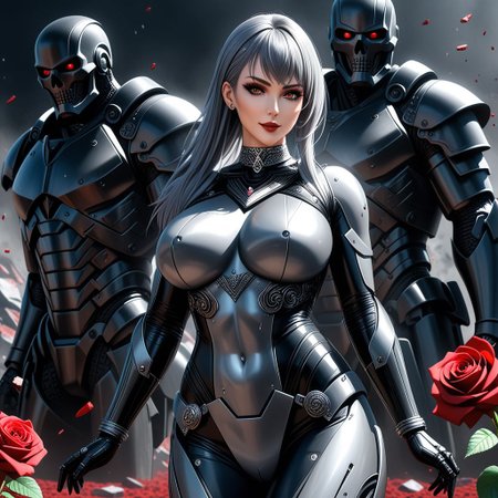 erotic full body picture of very high detailed Space Cyborg Milf, (solo), perfect figure, intricate detailed body, grim smiling, perfect face with some scars, perfect eyes, perfect teeth, perfect body, 6-pack abs, fit, silver grey long sleek ponytail hair, big silicone breasts, breast veins, rose tattos, lot of tattoos, (Action Pose:1.6), (perfect eyes), (detailed pupils), (((wearing photorealistic rubber dress, choker))), white golden photorealistic, in a battle scene, shiny, raytracing, photorealistic, epic, accessoires, , many corpses, flesh, massacres, 8k , cinematic, bloody, gore, damaged armour, background, highly detailed, breathtaking, cinematic, detailed, natural light, 4K, high-detail, sharp focus:1.3, vibrant colors:1.2