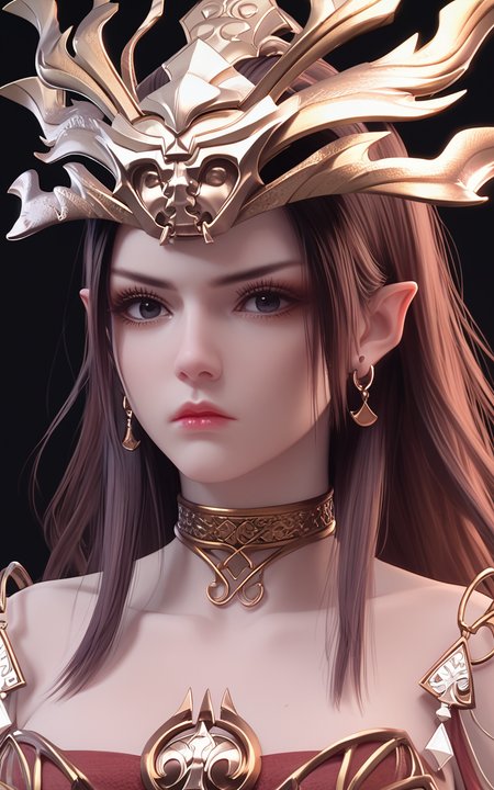 score_9,score_8_up,score_7_up,
<lora:MedusaPonyT:0.9>,Medusa,1girl,earrings,jewelry,long hair,pointy ears,solo,brown hair,hair ornament,choker,expressionless,closed mouth,black background,